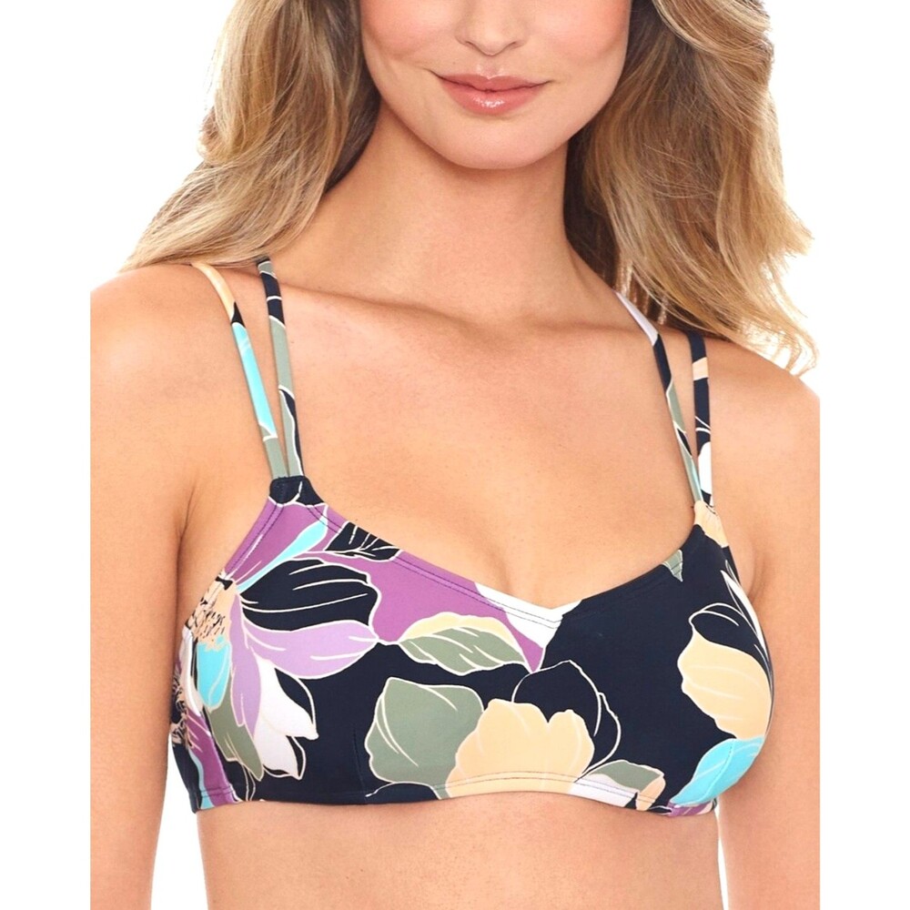 New Salt + Cove Womens Midnight Bloom Hipster Bikini Top Black Size Small 1046H3